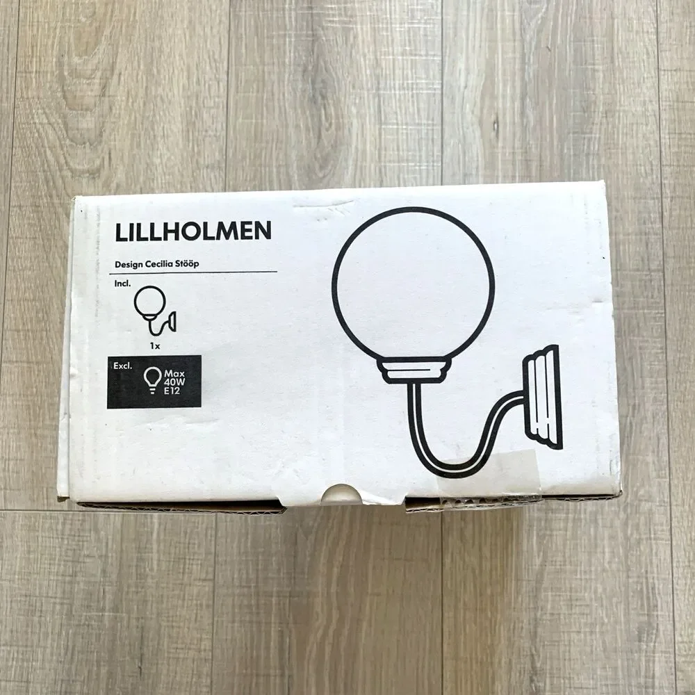 IKEA Lillholmen Wall Light Lamp Sconce Brushed Nickel Finish White Glass Globe